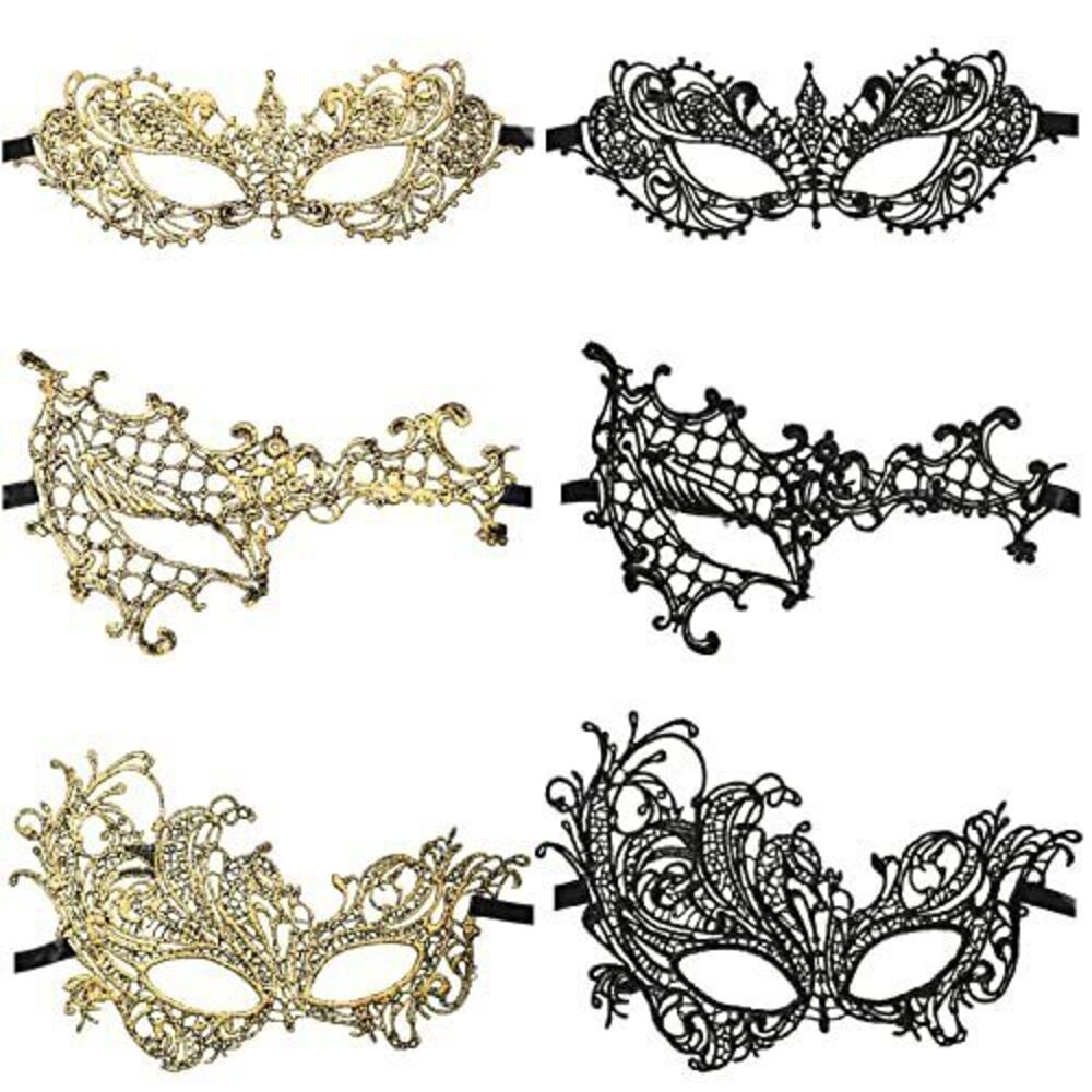 7181 6 Pcs Masquerade Mask for Couples and Venetian Lace Mask for Prom Ball